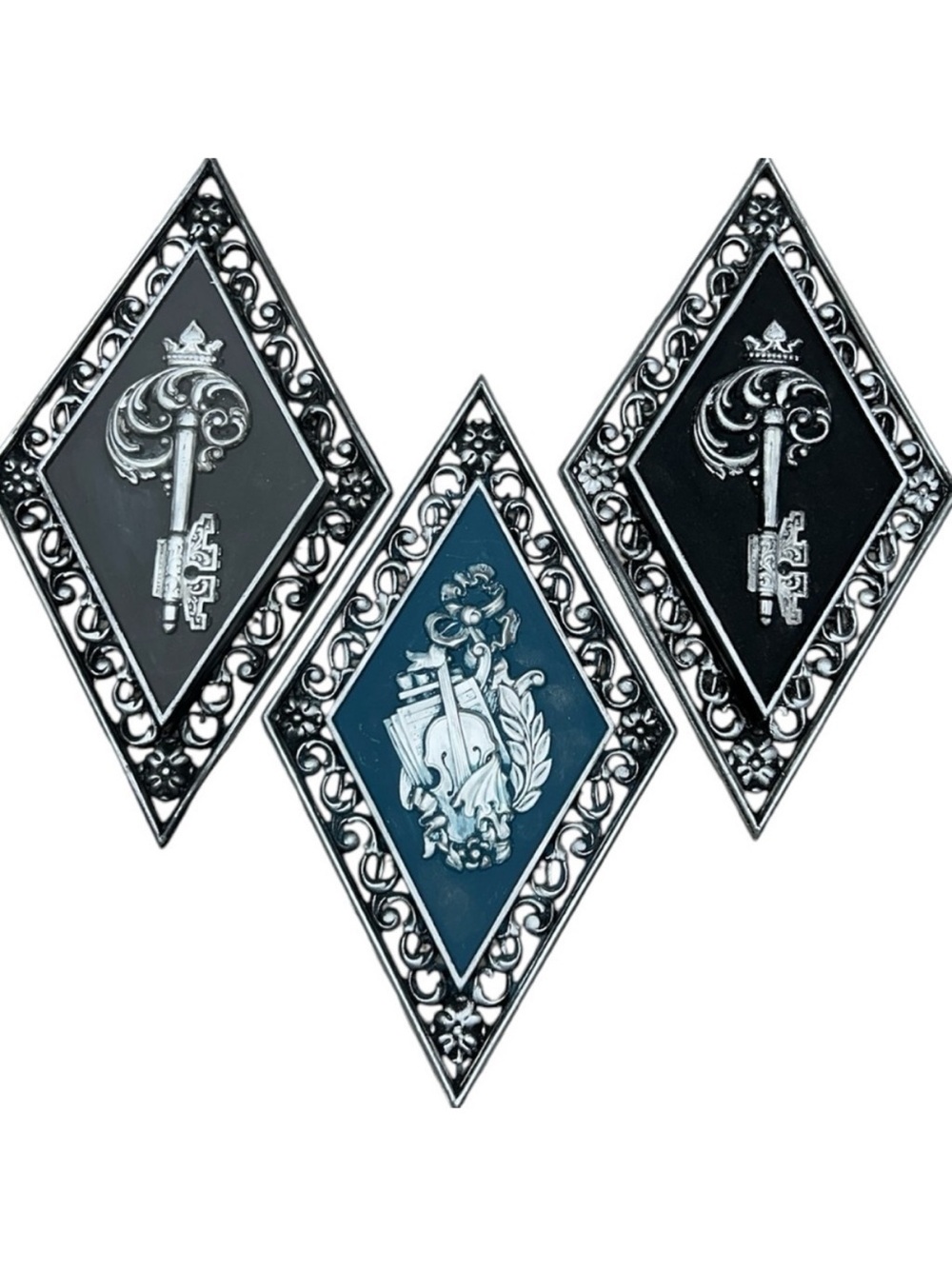 Vintage MCM Syroco Key & Violin Wall Plaques - Set of 3 Diamond Shape Wall Decor